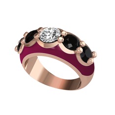 Swarovski ve siyah zirkon 925 ayar rose altın kaplama gümüş yüzük (Bordo kırmızı mineli)