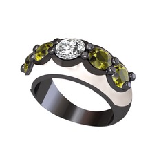 Aura Yüzük - Beyaz zirkon ve peridot 925 ayar siyah rodyum kaplama gümüş yüzük (Beyaz mineli) #iuszz3
