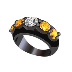 Aura Yüzük - Swarovski ve sitrin 925 ayar siyah rodyum kaplama gümüş yüzük (Siyah mineli) #ivzds1