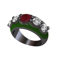 Aura Yüzük - Kök yakut ve swarovski 925 ayar siyah rodyum kaplama gümüş yüzük (Yeşil mineli) #ixxck4