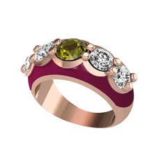 Peridot ve swarovski 14 ayar rose altın yüzük (Bordo kırmızı mineli)