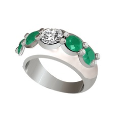 Pırlanta ve kök zümrüt 18 ayar beyaz altın yüzük (0.92 karat, beyaz mineli)