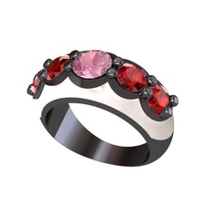 Aura Yüzük - Pembe kuvars ve garnet 925 ayar siyah rodyum kaplama gümüş yüzük (Beyaz mineli) #j640le
