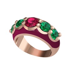 Rodolit garnet ve yeşil kuvars 14 ayar rose altın yüzük (Bordo kırmızı mineli)