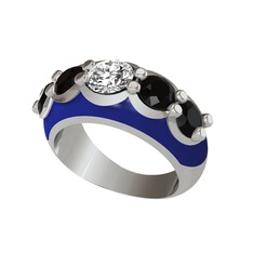 Aura Yüzük - Elmas ve siyah zirkon 18 ayar beyaz altın yüzük (0.68 karat, lacivert mineli) #jeb4uh