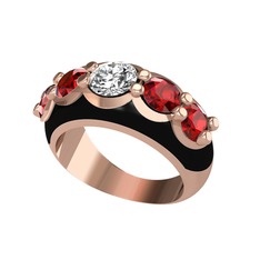 Aura Yüzük - Beyaz zirkon ve garnet 8 ayar rose altın yüzük (Siyah mineli) #jknrv0