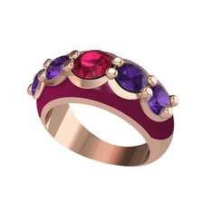 Aura Yüzük - Rodolit garnet ve ametist 18 ayar rose altın yüzük (Bordo kırmızı mineli) #jr3215