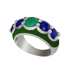 Kök zümrüt ve lab safir 14 ayar beyaz altın yüzük (Yeşil mineli)