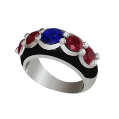 Aura Yüzük - Lab safir ve kök yakut 14 ayar beyaz altın yüzük (Siyah mineli) #jxhlz5