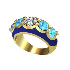 Aura Yüzük - Swarovski ve akuamarin 8 ayar altın yüzük (Lacivert mineli) #k3xs4e