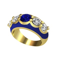 Lab safir ve swarovski 925 ayar altın kaplama gümüş yüzük (Lacivert mineli)