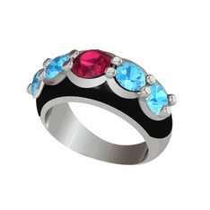 Aura Yüzük - Rodolit garnet ve akuamarin 14 ayar beyaz altın yüzük (Siyah mineli) #kh60w5