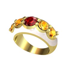 Aura Yüzük - Garnet ve sitrin 18 ayar altın yüzük (Beyaz mineli) #kjkfai