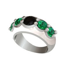 Siyah zirkon ve yeşil kuvars 18 ayar beyaz altın yüzük (Beyaz mineli)