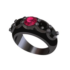 Aura Yüzük - Rodolit garnet ve siyah zirkon 925 ayar siyah rodyum kaplama gümüş yüzük (Siyah mineli) #kpqc2r