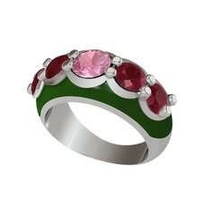 Aura Yüzük - Pembe kuvars ve kök yakut 18 ayar beyaz altın yüzük (Yeşil mineli) #ks1b6g