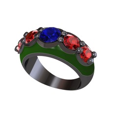 Aura Yüzük - Lab safir ve garnet 925 ayar siyah rodyum kaplama gümüş yüzük (Yeşil mineli) #kwki0s