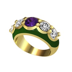 Aura Yüzük - Ametist ve swarovski 14 ayar altın yüzük (Yeşil mineli) #l2p311