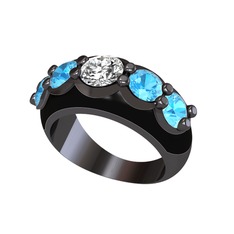 Aura Yüzük - Swarovski ve akuamarin 925 ayar siyah rodyum kaplama gümüş yüzük (Siyah mineli) #l36aef