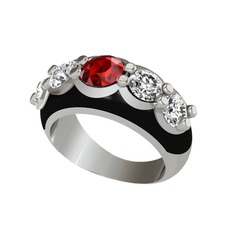 Garnet ve swarovski 8 ayar beyaz altın yüzük (Siyah mineli)