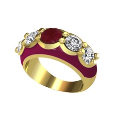 Aura Yüzük - Kök yakut ve swarovski 8 ayar altın yüzük (Bordo kırmızı mineli) #l3btdy