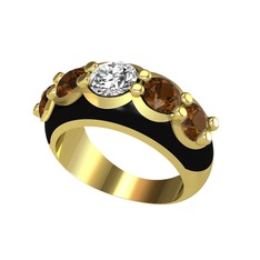 Aura Yüzük - Swarovski ve dumanlı kuvars 8 ayar altın yüzük (Siyah mineli) #l3scs7