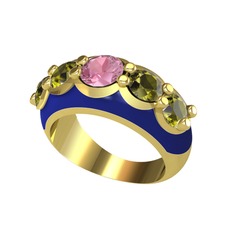 Aura Yüzük - Pembe kuvars ve peridot 18 ayar altın yüzük (Lacivert mineli) #l7upys