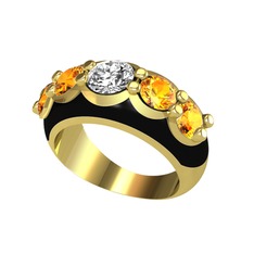 Aura Yüzük - Swarovski ve sitrin 8 ayar altın yüzük (Siyah mineli) #ljl6lm