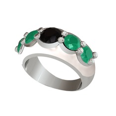 Siyah zirkon ve kök zümrüt 18 ayar beyaz altın yüzük (Beyaz mineli)