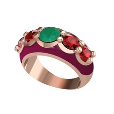 Aura Yüzük - Kök zümrüt ve garnet 18 ayar rose altın yüzük (Bordo kırmızı mineli) #lpq2fp