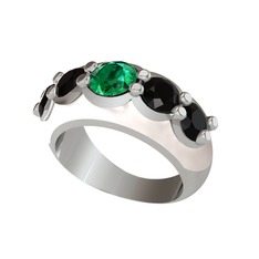 Aura Yüzük - Yeşil kuvars ve siyah zirkon 925 ayar gümüş yüzük (Beyaz mineli) #lydrcw