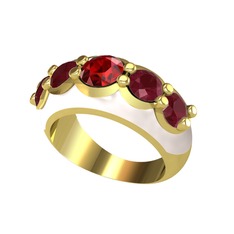 Aura Yüzük - Garnet ve kök yakut 18 ayar altın yüzük (Beyaz mineli) #m47o0x