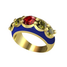 Aura Yüzük - Garnet ve peridot 18 ayar altın yüzük (Lacivert mineli) #m6hyo6