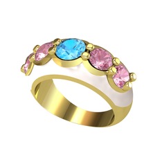 Aura Yüzük - Akuamarin ve pembe kuvars 8 ayar altın yüzük (Beyaz mineli) #m6zqrw