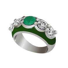 Aura Yüzük - Kök zümrüt ve beyaz zirkon 14 ayar beyaz altın yüzük (Yeşil mineli) #meo2r6