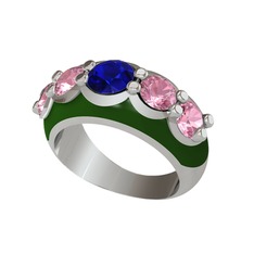 Aura Yüzük - Lab safir ve pembe kuvars 18 ayar beyaz altın yüzük (Yeşil mineli) #met41f