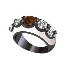 Aura Yüzük - Dumanlı kuvars ve swarovski 925 ayar siyah rodyum kaplama gümüş yüzük (Beyaz mineli) #mjos58