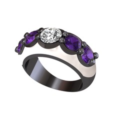 Aura Yüzük - Elmas ve ametist 925 ayar siyah rodyum kaplama gümüş yüzük (0.68 karat, beyaz mineli) #mk02o9