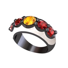 Aura Yüzük - Sitrin ve garnet 925 ayar siyah rodyum kaplama gümüş yüzük (Beyaz mineli) #mkg9hk