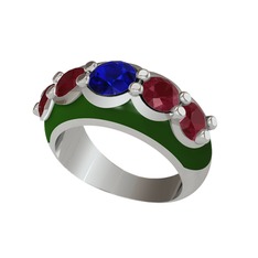 Aura Yüzük - Lab safir ve kök yakut 18 ayar beyaz altın yüzük (Yeşil mineli) #ms5gus