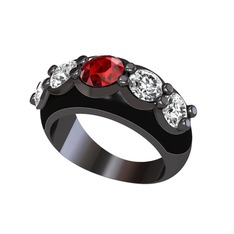 Aura Yüzük - Garnet ve beyaz zirkon 925 ayar siyah rodyum kaplama gümüş yüzük (Siyah mineli) #mzqb40