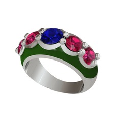 Lab safir ve rodolit garnet 925 ayar gümüş yüzük (Yeşil mineli)