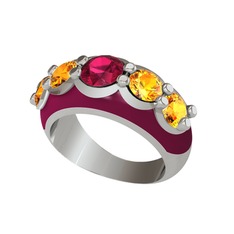 Aura Yüzük - Rodolit garnet ve sitrin 18 ayar beyaz altın yüzük (Bordo kırmızı mineli) #nu2dan