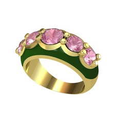 Pembe kuvars 925 ayar altın kaplama gümüş yüzük (Yeşil mineli)