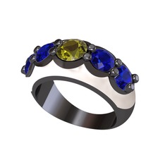 Peridot ve lab safir 925 ayar siyah rodyum kaplama gümüş yüzük (Beyaz mineli)