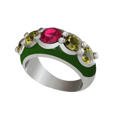 Rodolit garnet ve peridot 18 ayar beyaz altın yüzük (Yeşil mineli)