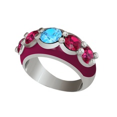 Aura Yüzük - Akuamarin ve rodolit garnet 18 ayar beyaz altın yüzük (Bordo kırmızı mineli) #o3namx