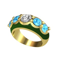 Aura Yüzük - Swarovski ve akuamarin 8 ayar altın yüzük (Yeşil mineli) #o5trsw