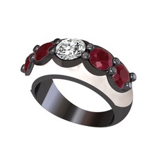 Aura Yüzük - Swarovski ve kök yakut 925 ayar siyah rodyum kaplama gümüş yüzük (Beyaz mineli) #o71pfz