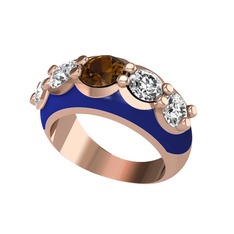Aura Yüzük - Dumanlı kuvars ve beyaz zirkon 925 ayar rose altın kaplama gümüş yüzük (Lacivert mineli) #oe6wzf
